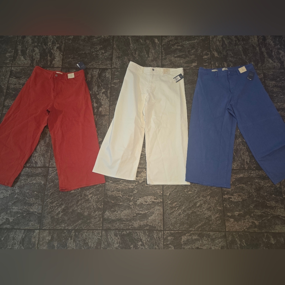 Red, White, and Blue Wide-Leg Pants Trio Demin Sailor Pants Bundle Size 17